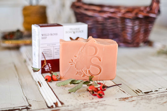Brightening and nourishing wild rose hip soap with rose clay and rose hip seed oil