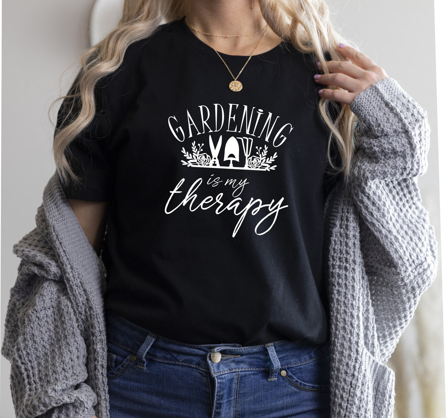 Women's funny gardening t-shirt with witty and relatable graphic print in black