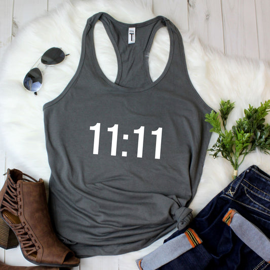 1111 angel number tank top in soft breathable fabric for yoga and everyday wear in grey