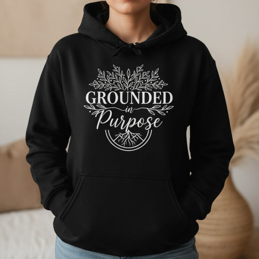 black women's spiritual graphic hoodie — grounded in purpose inspirational pullover gift for her S-2XL