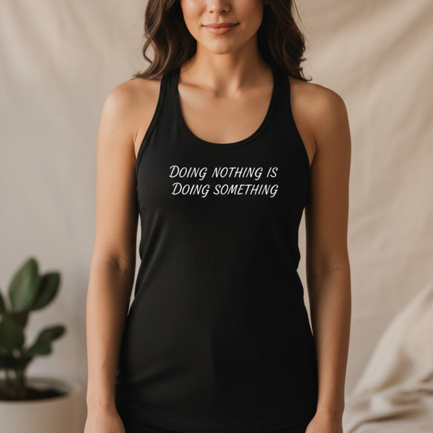 Black racerback tank top with witty wellness saying — Canadian-made HTV print, mindfulness gift for women who need permission to rest