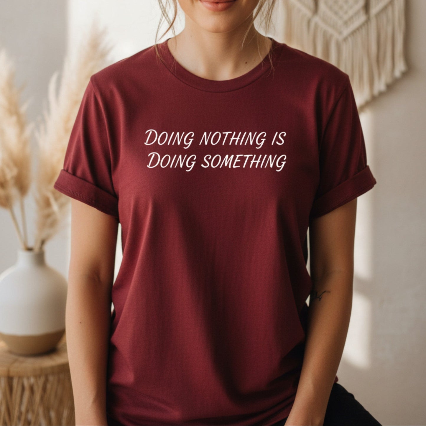 Cardinal red graphic t-shirt for women — witty rest and recovery message, premium heat-transfer vinyl, mindfulness gift idea