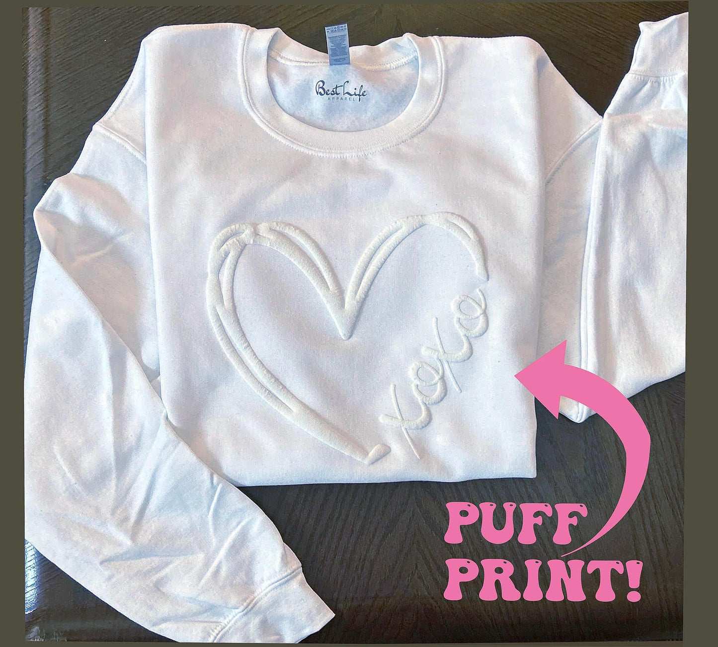 Women's love sweatshirt with embossed XOXO heart graphic print detail