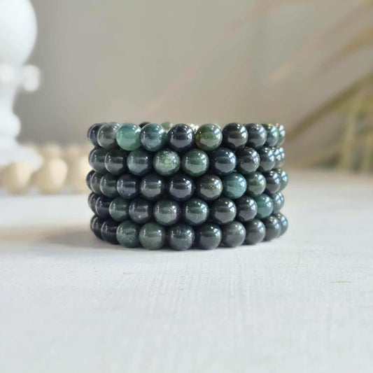 Moss Agate gemstone bracelet for women — green crystal bead bracelet for renewal and nature connection