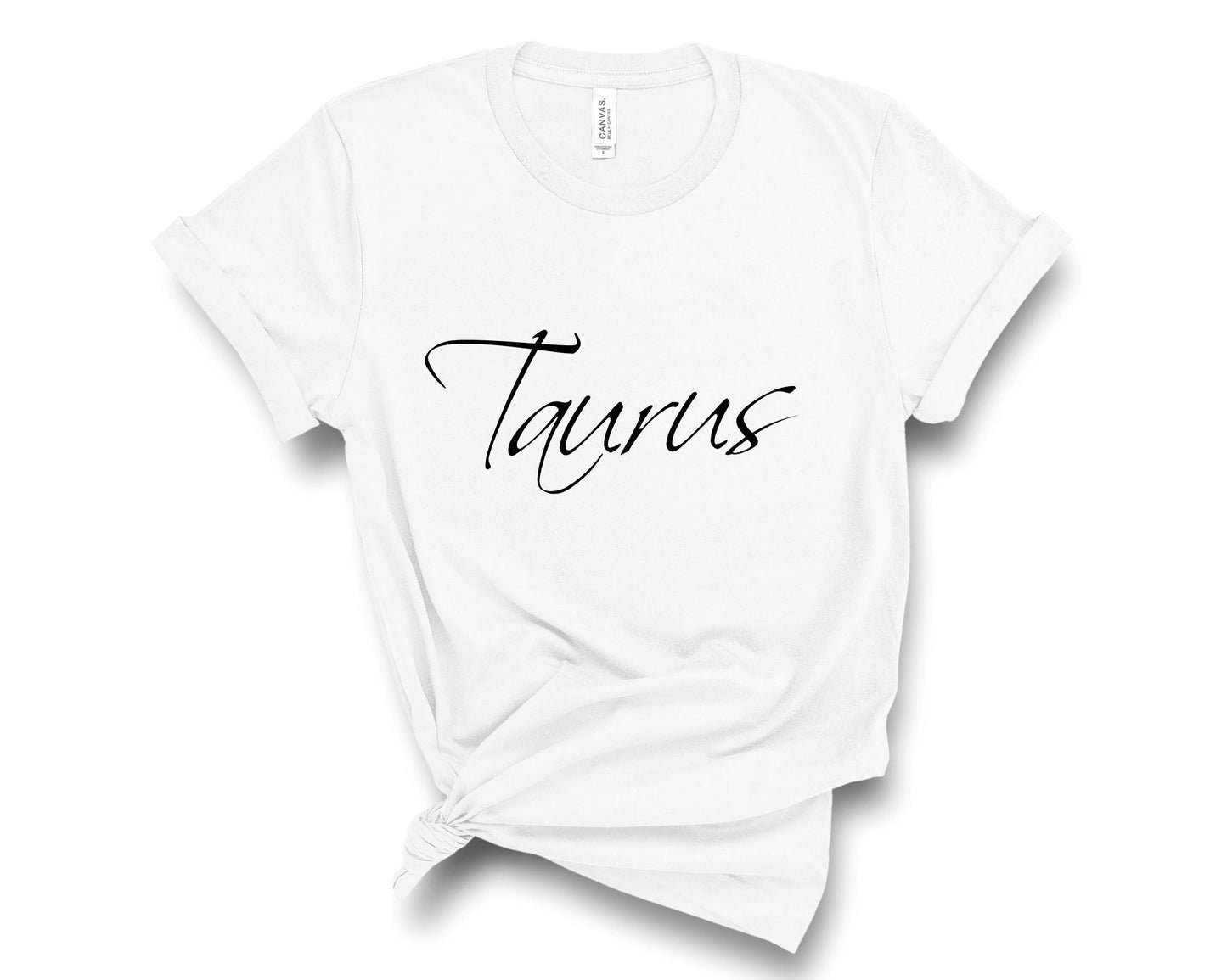 Women's Taurus astrology t-shirt with bold zodiac symbol graphic print in white