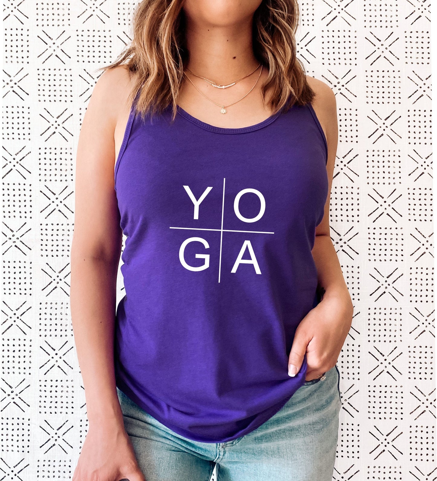 Unique abstract yoga racerback tank top as a perfect gift for yoga lovers in purple