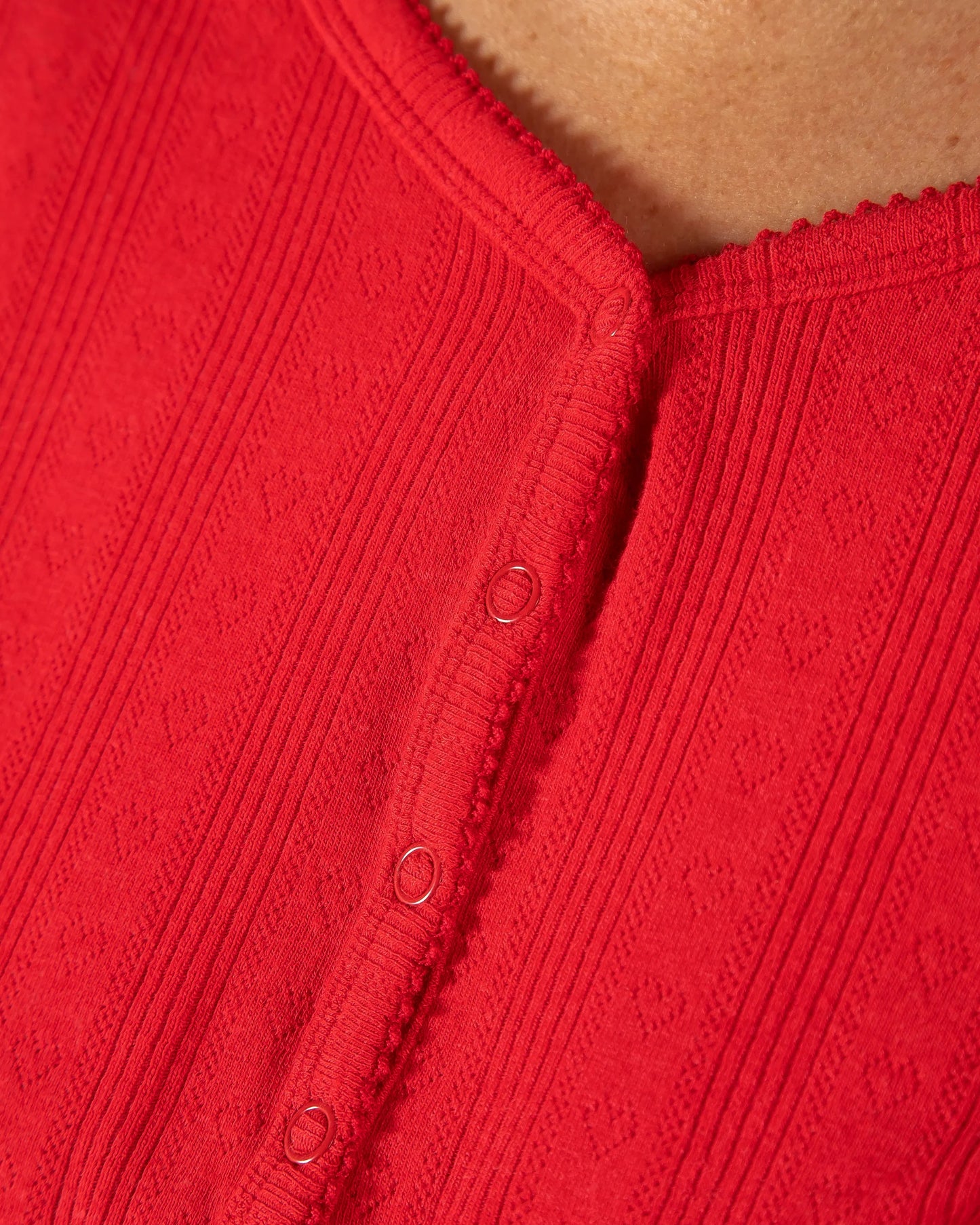 Ribbon Red Pointelle Bamboo Pajama Set — Long Sleeve & Pants