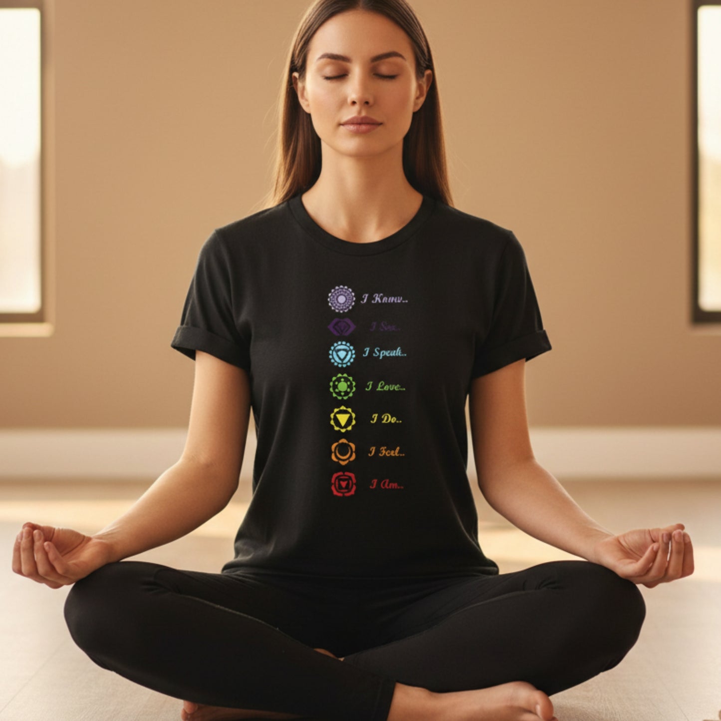 Women's 7 Chakra t-shirt — energy healing spiritual gift for women drawn to spiritual wellness and balance
