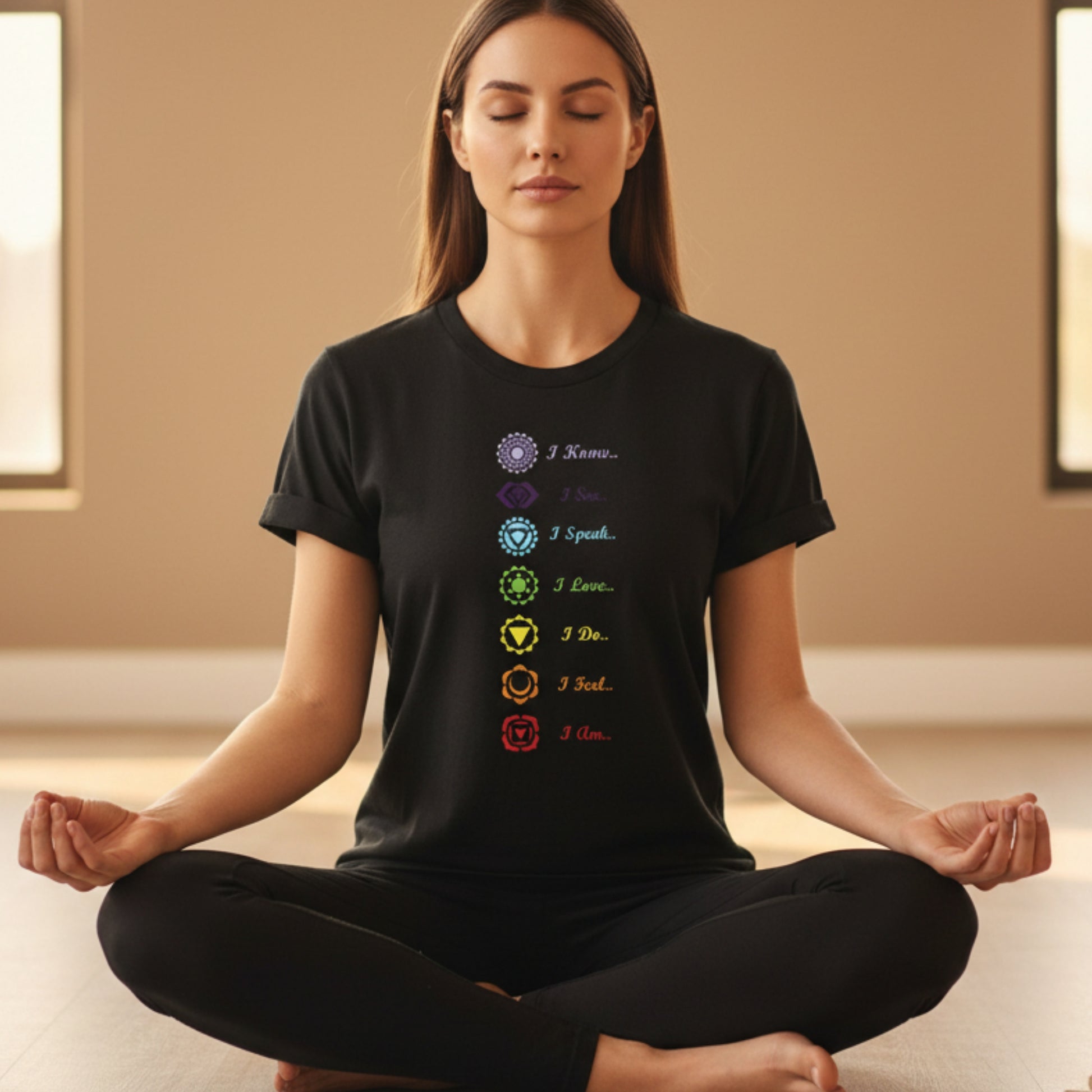 Women's 7 Chakra t-shirt — energy healing spiritual gift for women drawn to spiritual wellness and balance