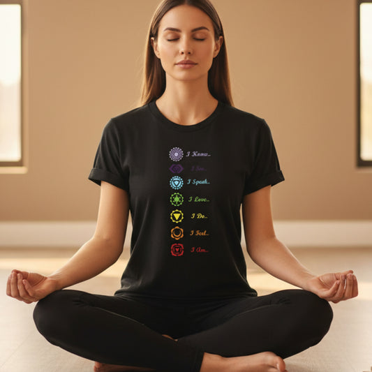 Women's 7 Chakra t-shirt — energy healing spiritual gift for women drawn to spiritual wellness and balance
