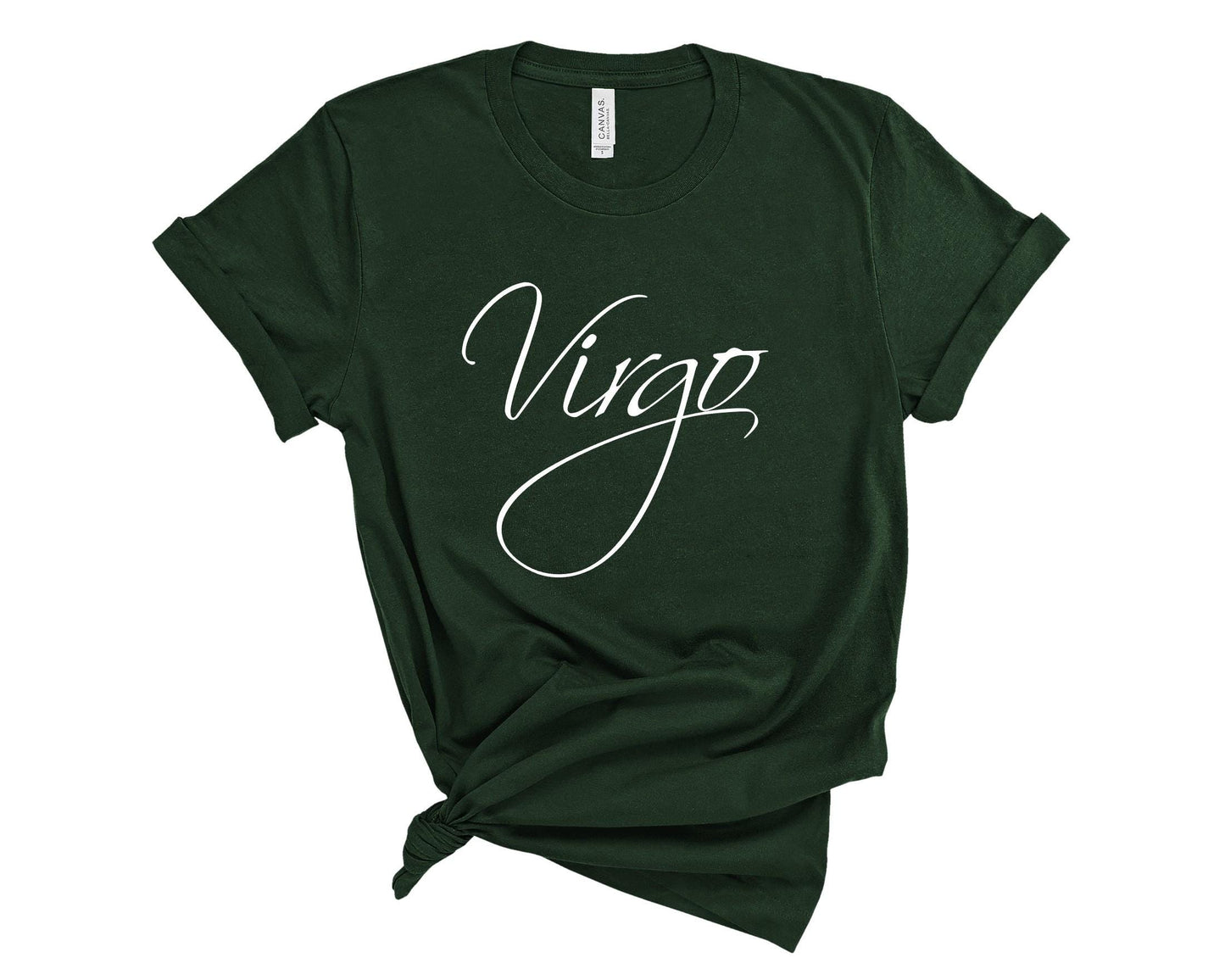 Astrology-loving women's Virgo t-shirt for zodiac enthusiasts and daily wear in dark green