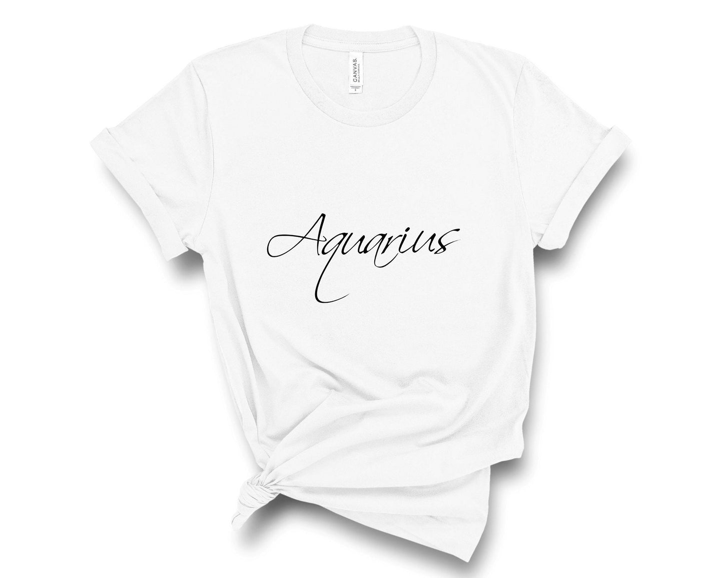 Aquarius zodiac t-shirt in soft breathable fabric for casual everyday wear in white