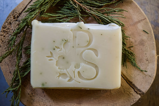 All-in-one cleansing Prairie Man Bar with grounding cedar and nettle