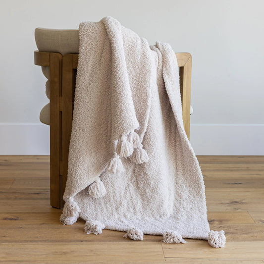 Blushing Beige Extended Throw Blanket — Double Layer Plush with Tassels