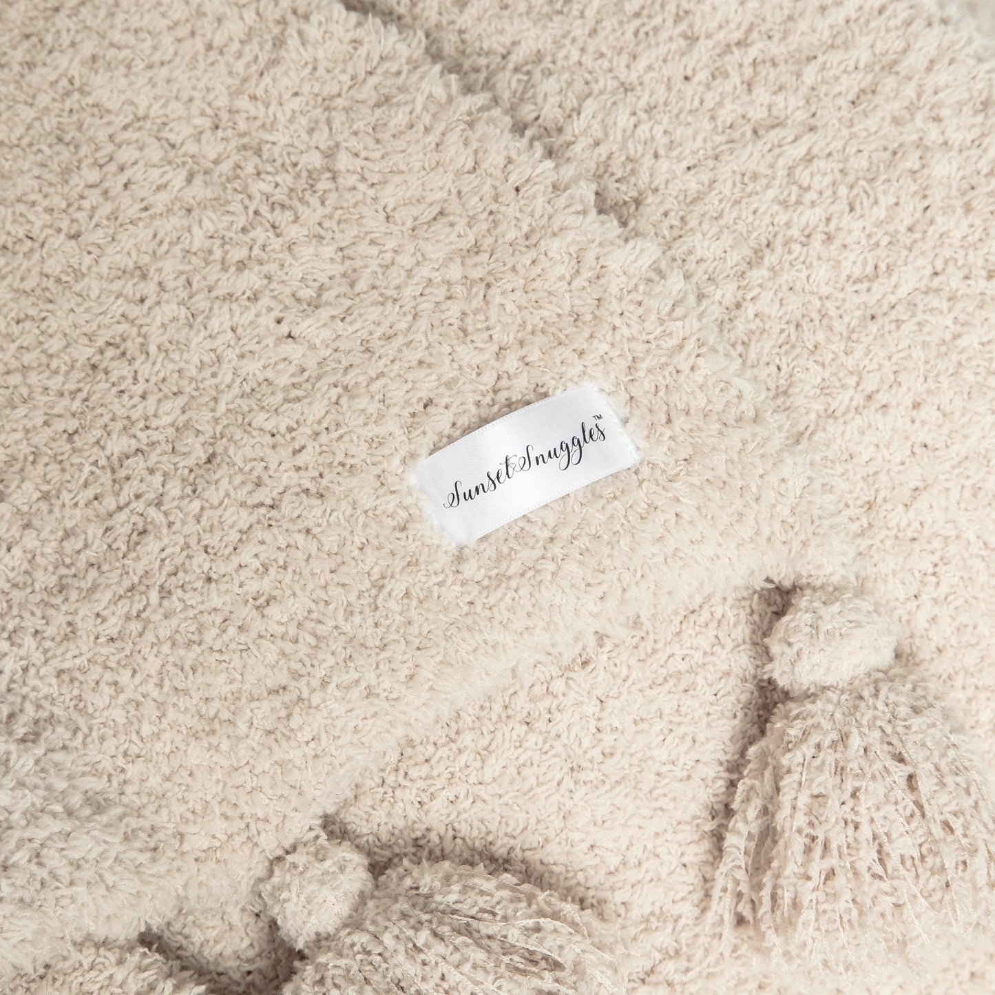 Blushing Beige Extended Throw Blanket — Double Layer Plush with Tassels