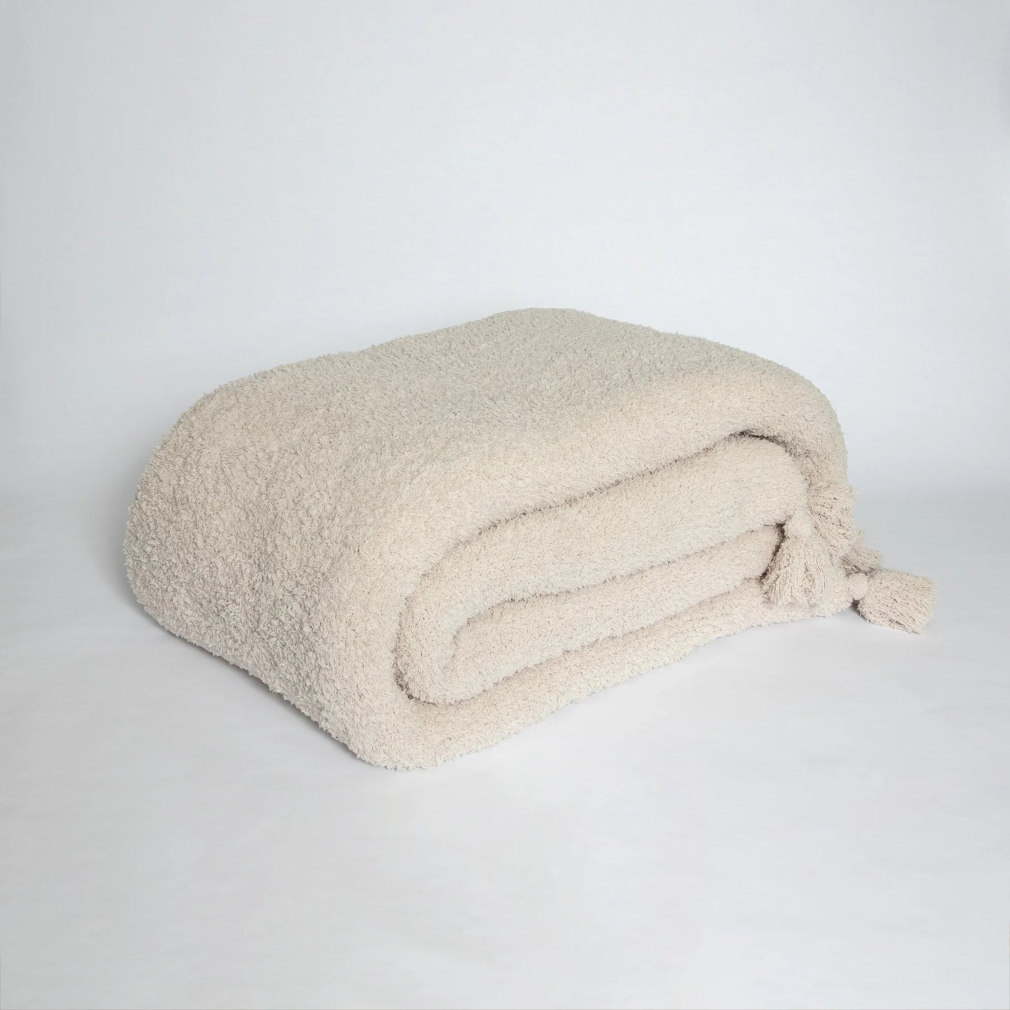 Blushing Beige Extended Throw Blanket — Double Layer Plush with Tassels