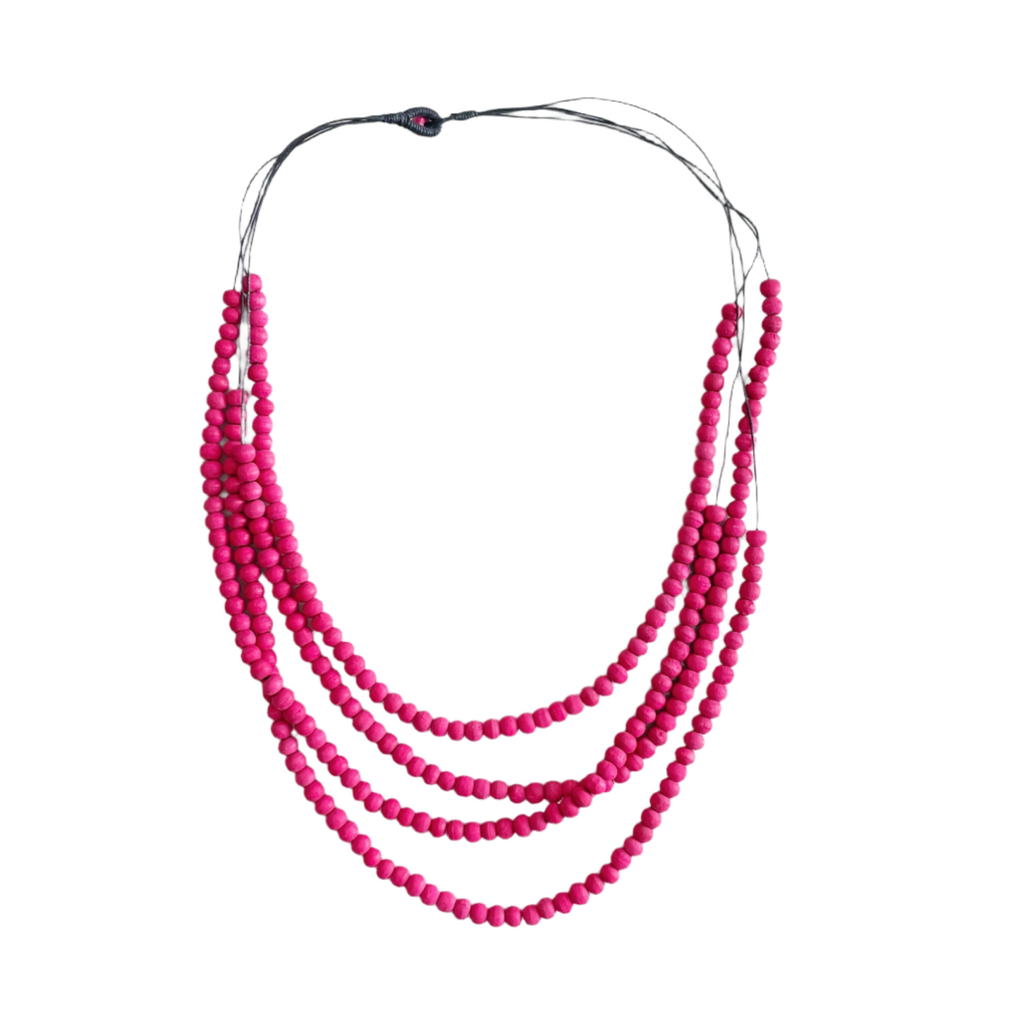 Colorful layered bead necklace artisan Bali jewelry pink