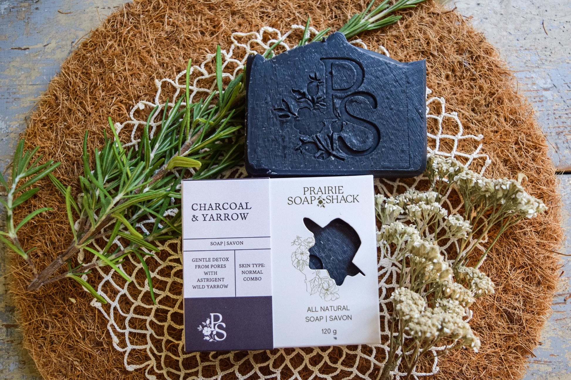Prairie Soap Shack charcoal soap for purified, balanced and clear skin