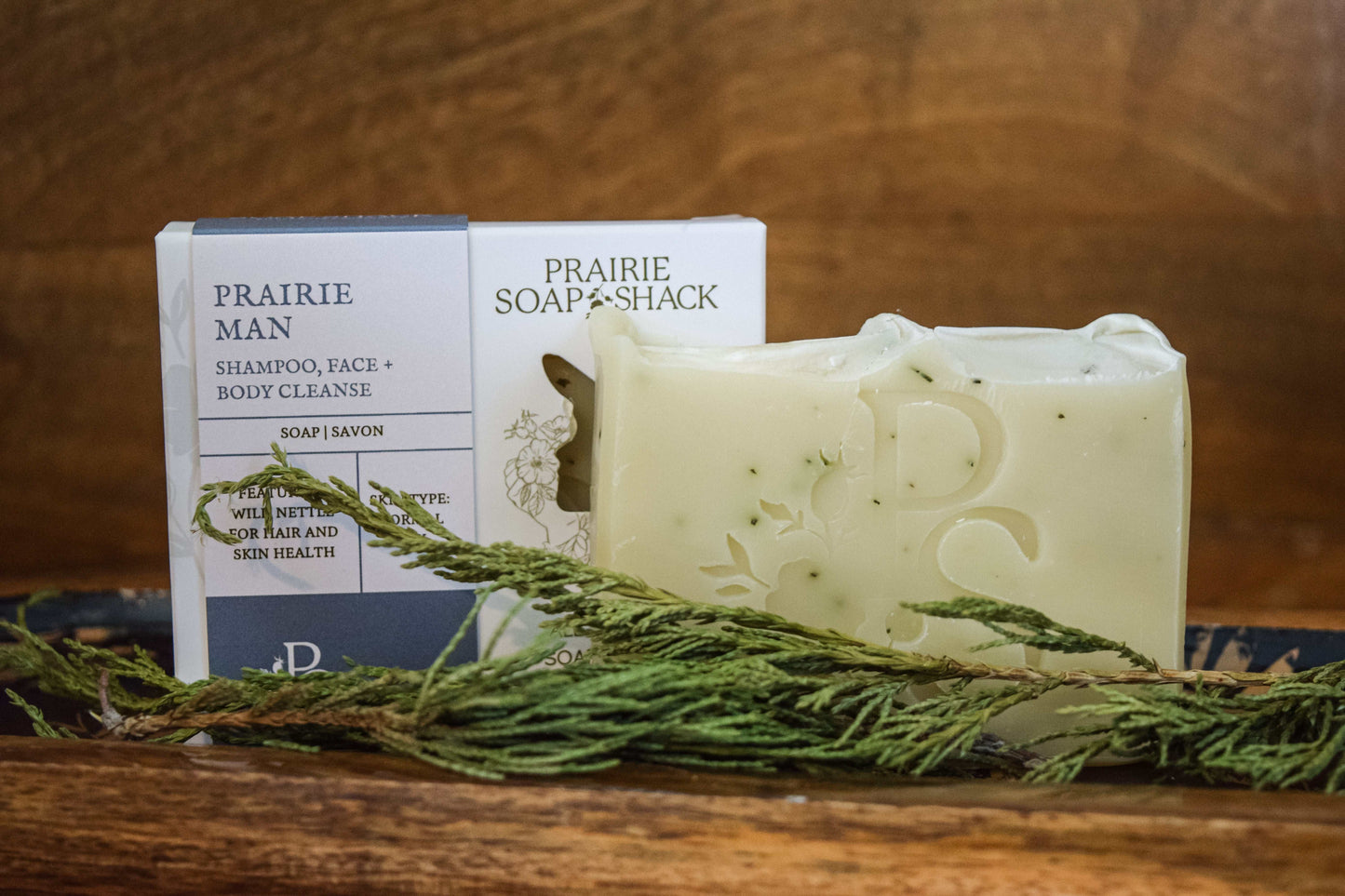Prairie Soap Shack 3-in-1 cedar and nettle bar soap for face, body and hair