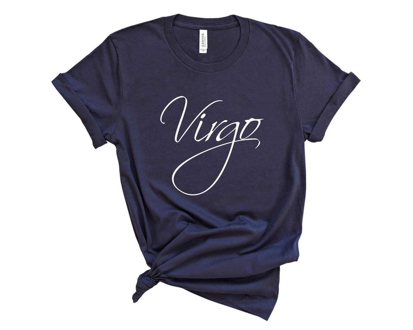 Virgo zodiac t-shirt in soft breathable fabric for casual everyday wear in navy blue
