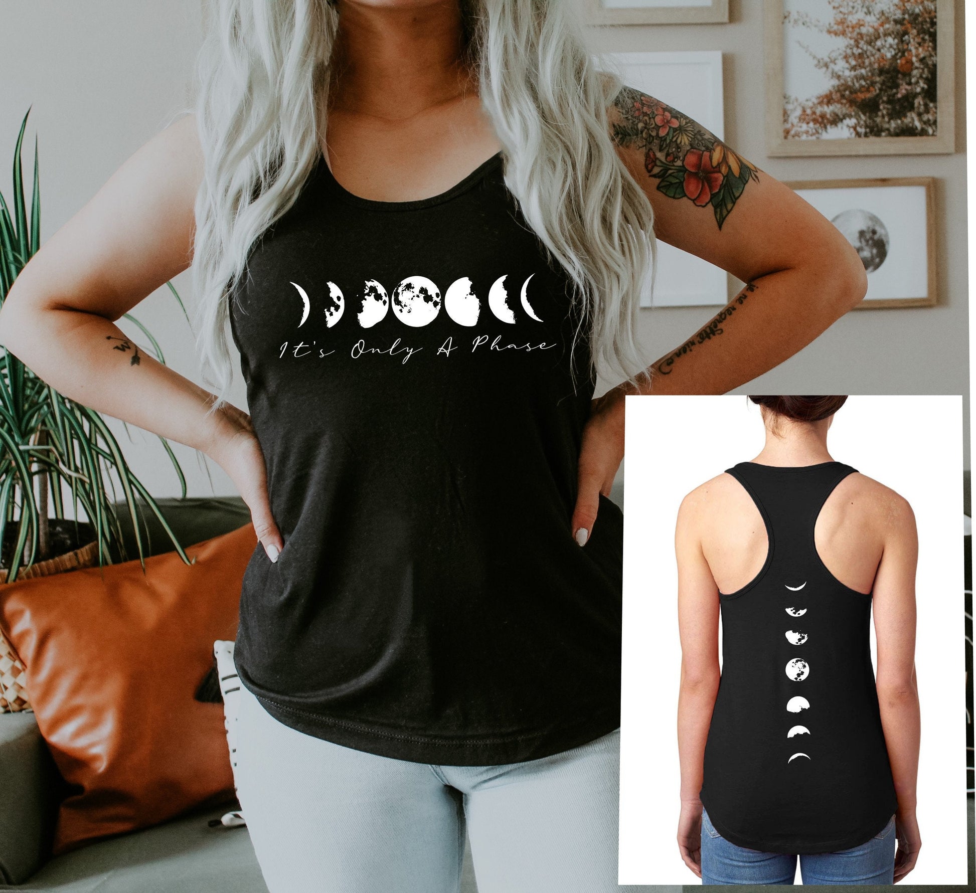 It's Only A Phase moon phases women's racerback tank — celestial gift for her, moon lover tank top for women