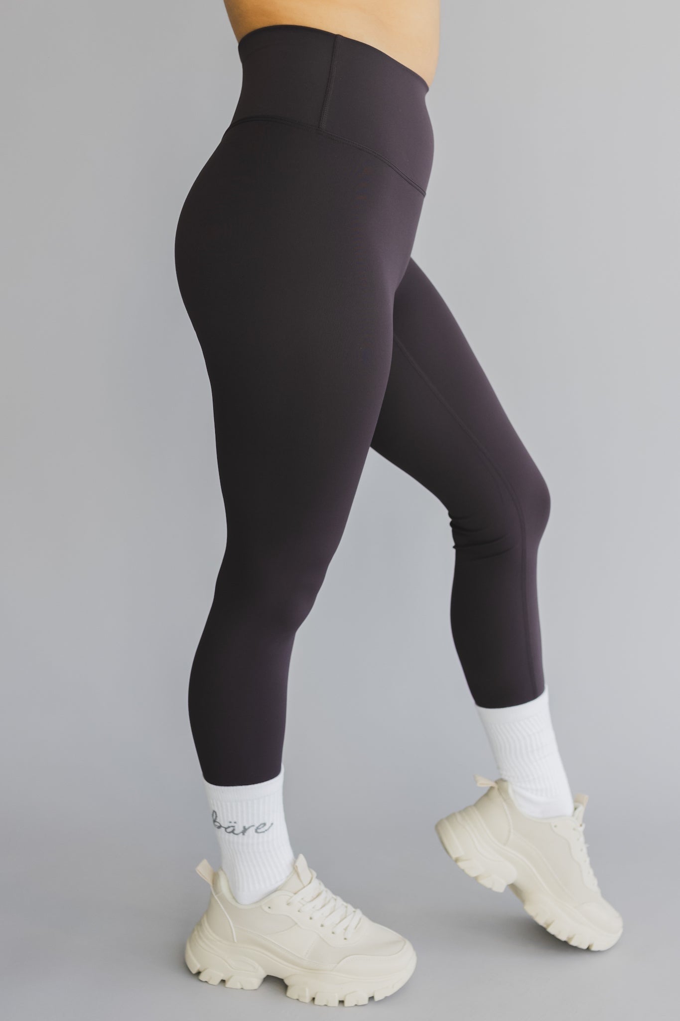 zoomed in side 25 inch barely there leggings in bluish black for workouts and everyday wear