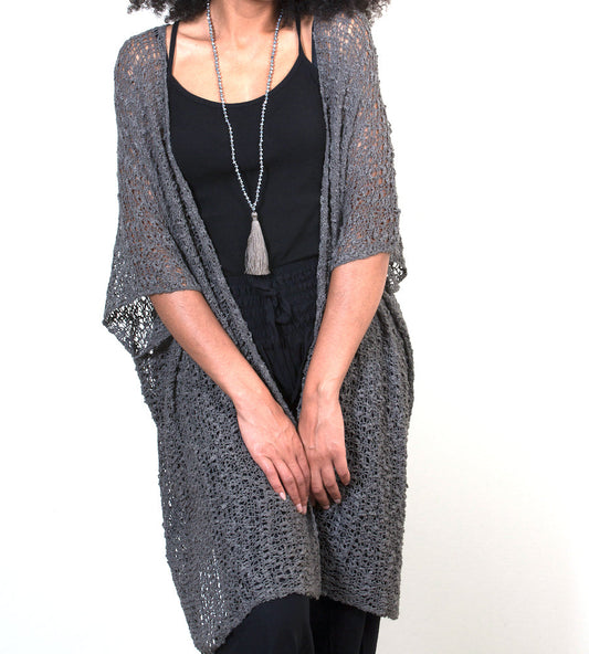 Grey popcorn knit kimono open front women's layering piece