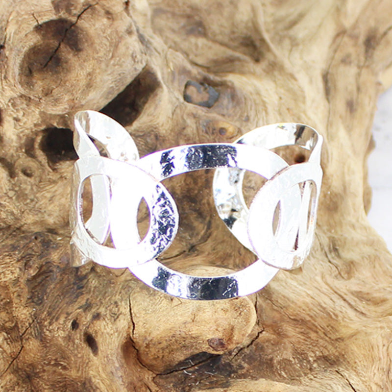 Silver oval link chain cuff bracelet minimalist artisan jewelry