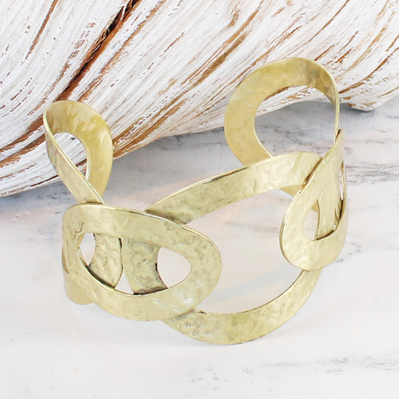 Gold oval link chain cuff bracelet minimalist artisan jewelry