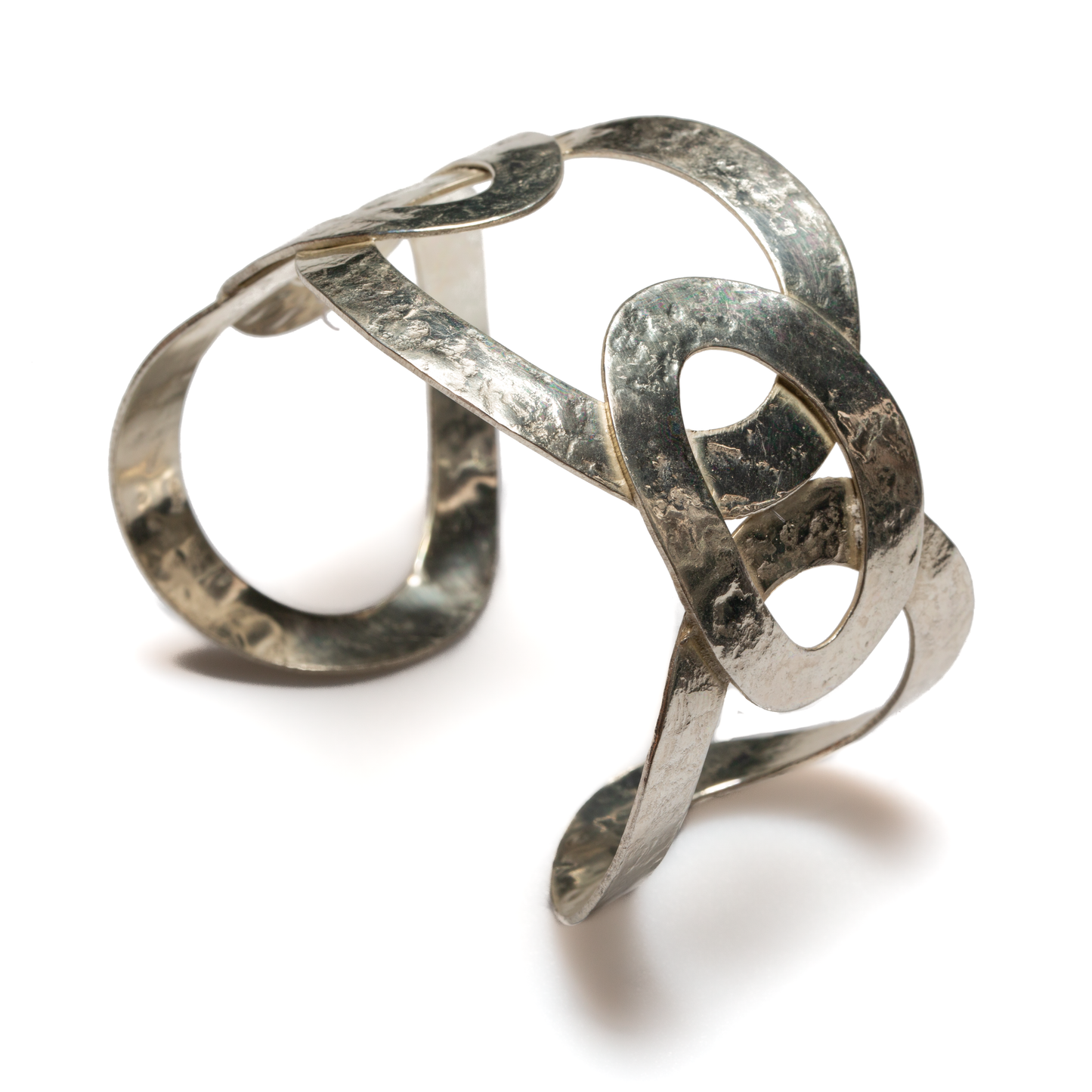 Silver oval links metal cuff bracelet Bali handmade