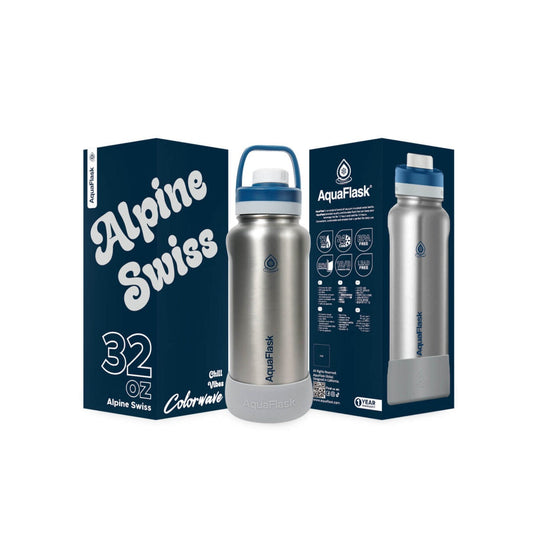 silver Stylish AquaFlask Colorwave 32oz vacuum insulated stainless steel water bottle