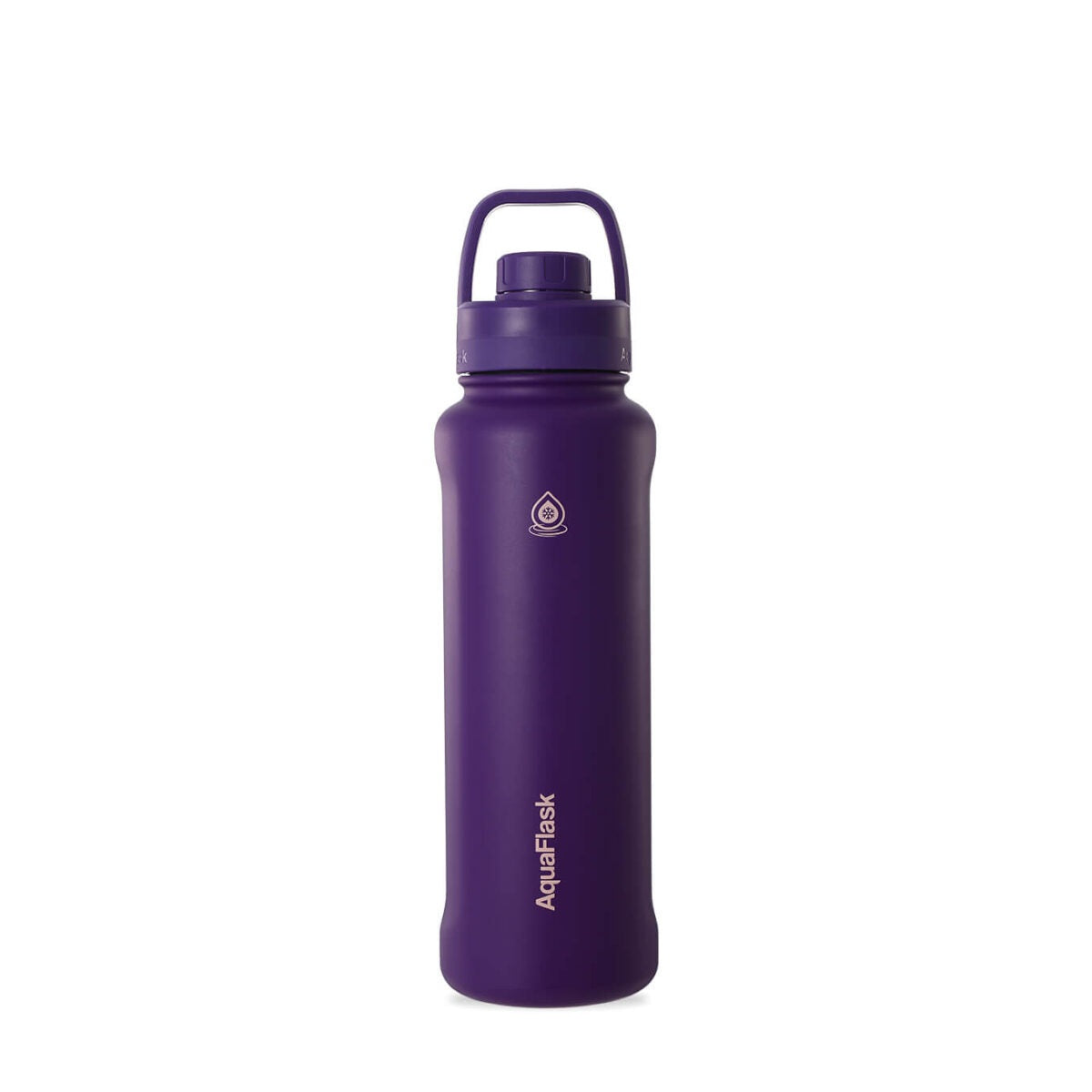 purple AquaFlask 1080ml sports lid close-up for fast easy drinking during workouts