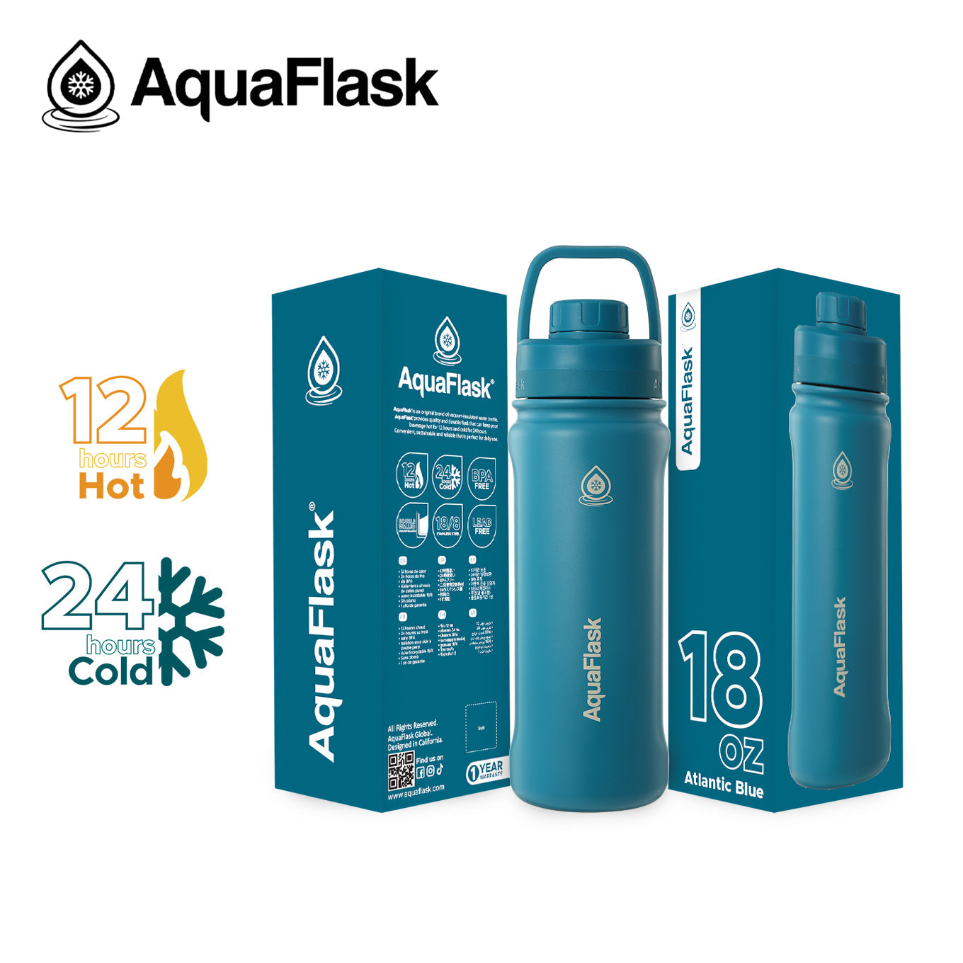 AquaFlask Original 18oz in kids, school and family hydration setting blue