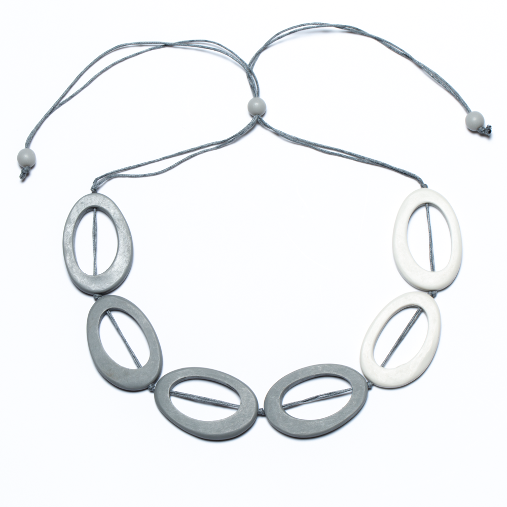 Resin two tone hoop necklace Bali handmade boho artisan grey