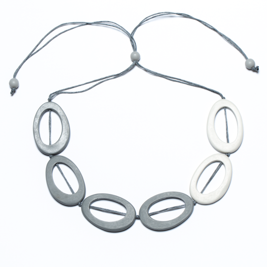 Resin two tone hoop necklace Bali handmade boho artisan grey