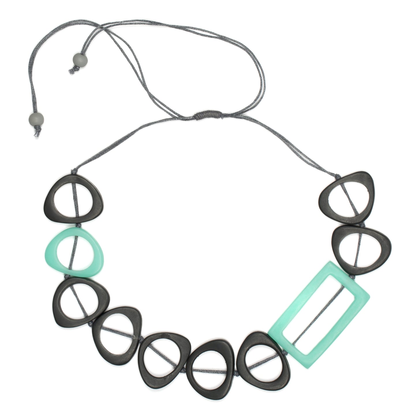 Resin rectangular hoop necklace Bali handmade boho artisan blue