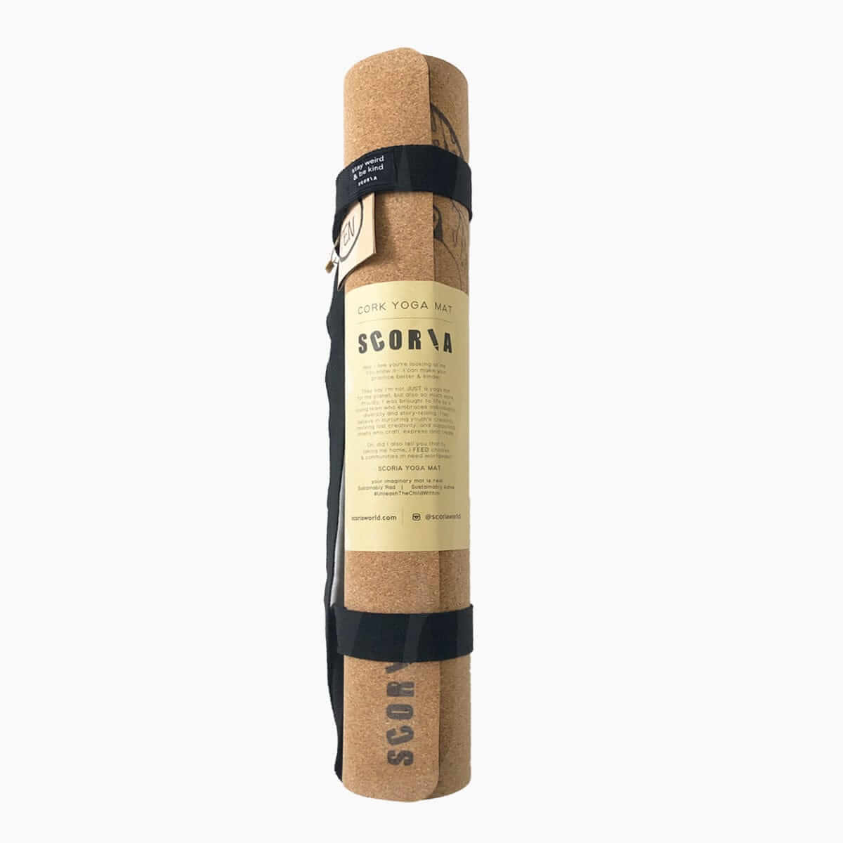 cork yoga mat with bear design rolled up with carry strap
