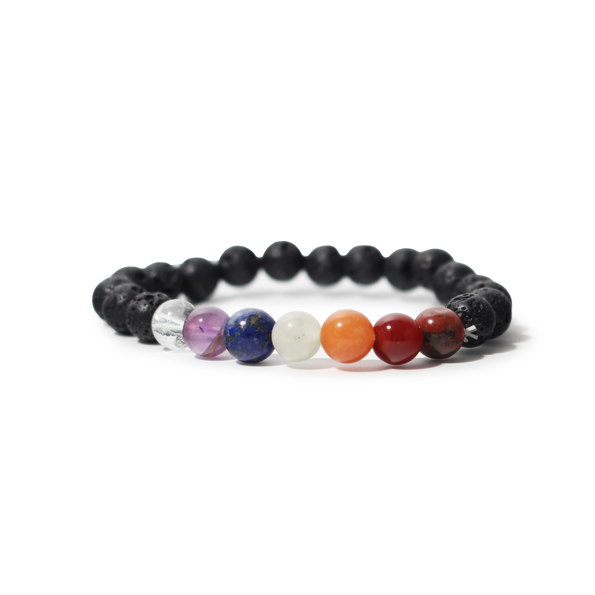 Grounding and balancing black lava chakra bracelet with rainbow gemstones