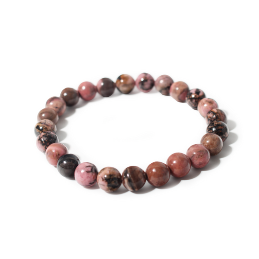 Compassionate and heart-healing rhodonite bead bracelet in pink and black