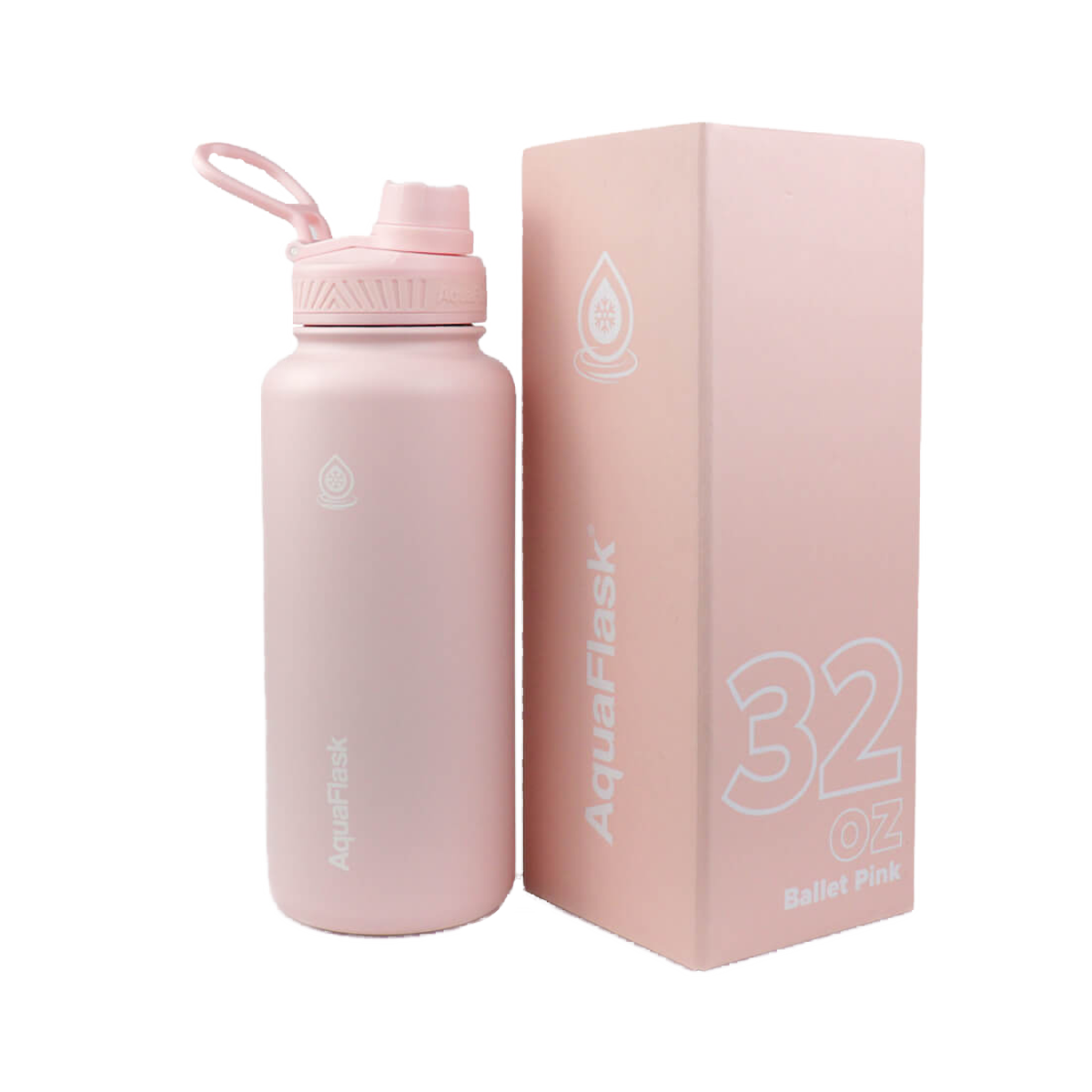 pink AquaFlask Original 32oz held in hand showing ideal everyday carry size