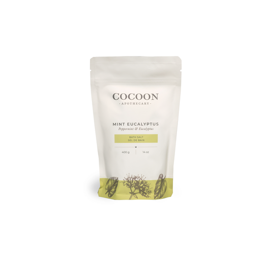 Cocoon Apothecary Mint Eucalyptus bath salt package on a white background