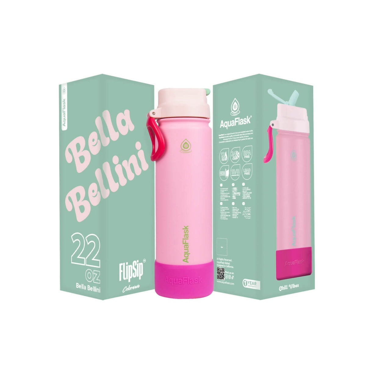 pink AquaFlask Colorwave 22oz held in hand showing compact portable size