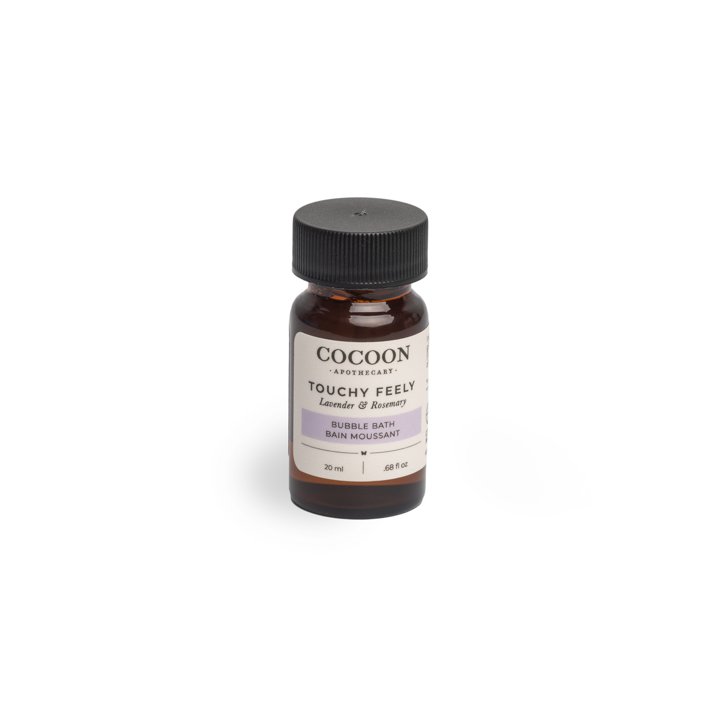 Bottle of Cocoon Apothecary Touchy Feely bubble bath on a white background