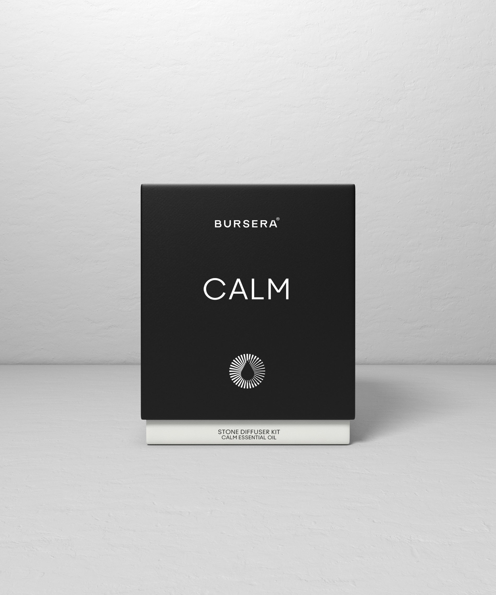 Black box with 'Bursera Calm' branding on a gray background