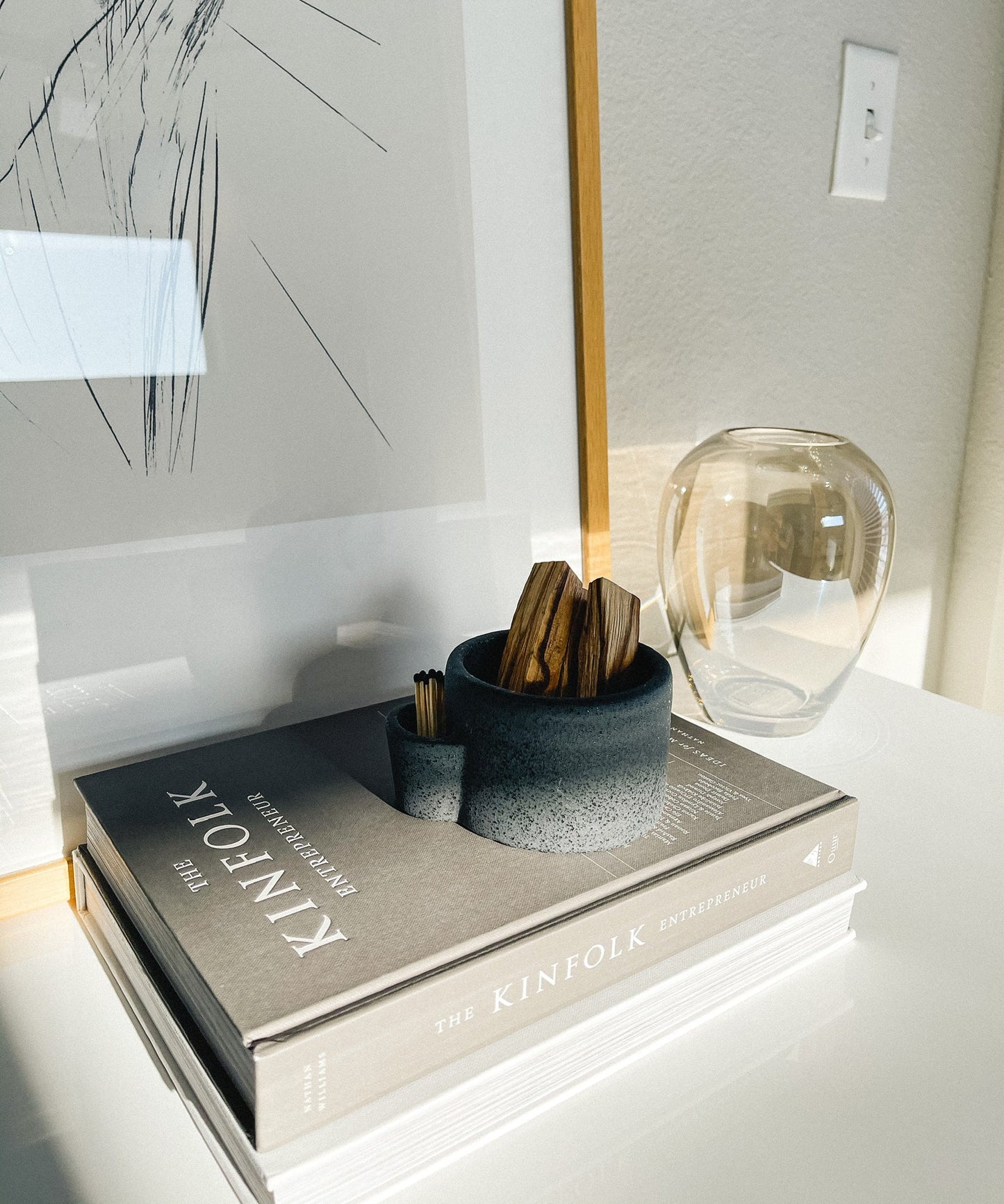 Vulcan ceramic bowl incense stick holder on Decorative book
