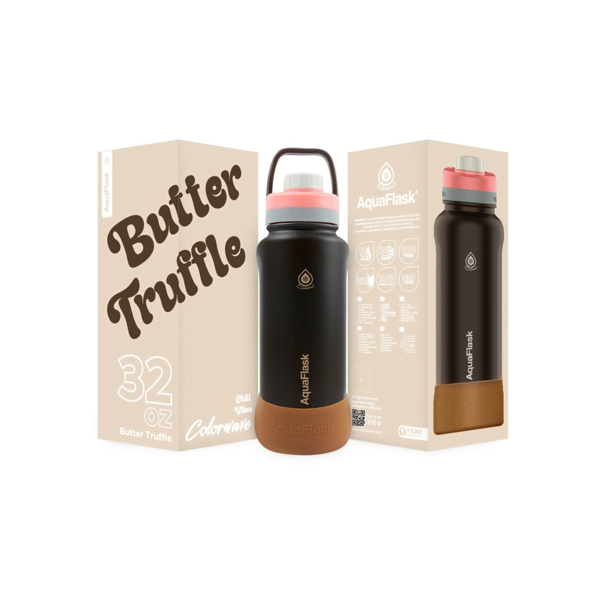 truffle AquaFlask Colorwave 32oz in flat lay product photography