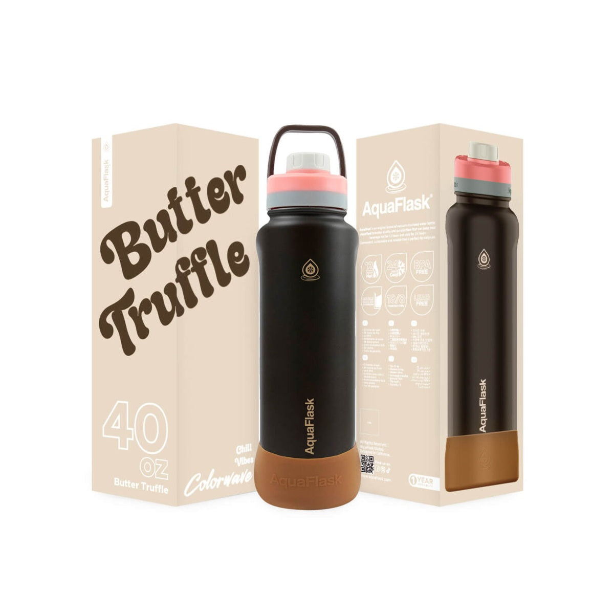 butter truffle Leak-proof AquaFlask Colorwave 40oz tumbler for travel, office and gym