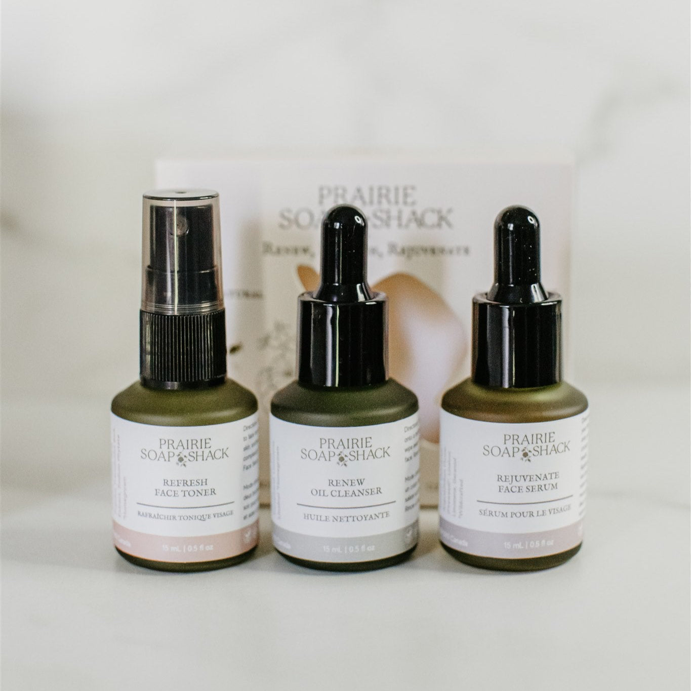 Nourishing mini skincare trio with cleanser, toner and serum for radiant skin