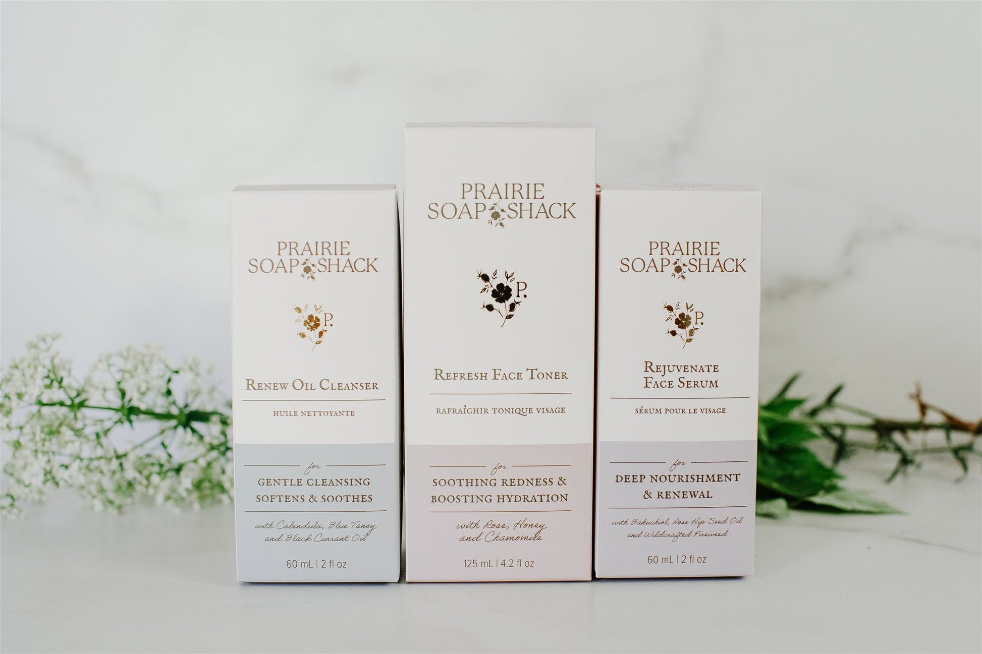 Prairie Soap Shack skincare gift set with cleanser, toner, serum and moisturizer