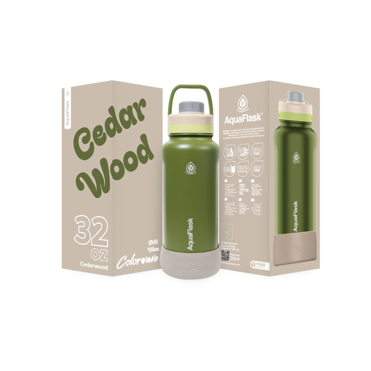 green Reusable AquaFlask Colorwave 32oz in vibrant colour options
